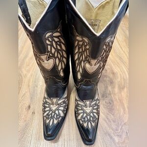Ranger Black Leather Western Boots Heart Spade Embroidery USA Women’s 7.5 EUC